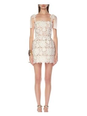 Bronx and Banco Ivory Floral Lace Tie-Shoulder Mini Dress